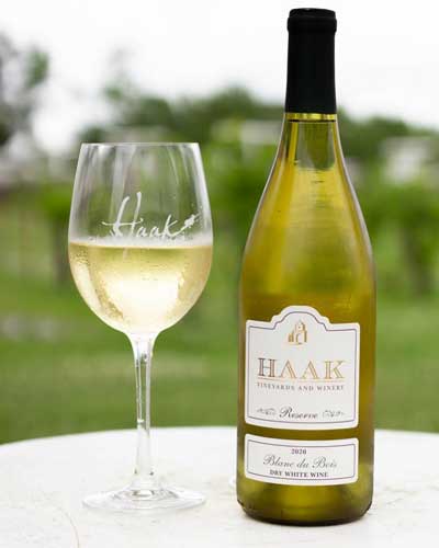 Bottle of white wine at Haak Winery
