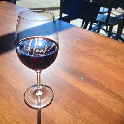 Glass of red wine at Haak Winery
